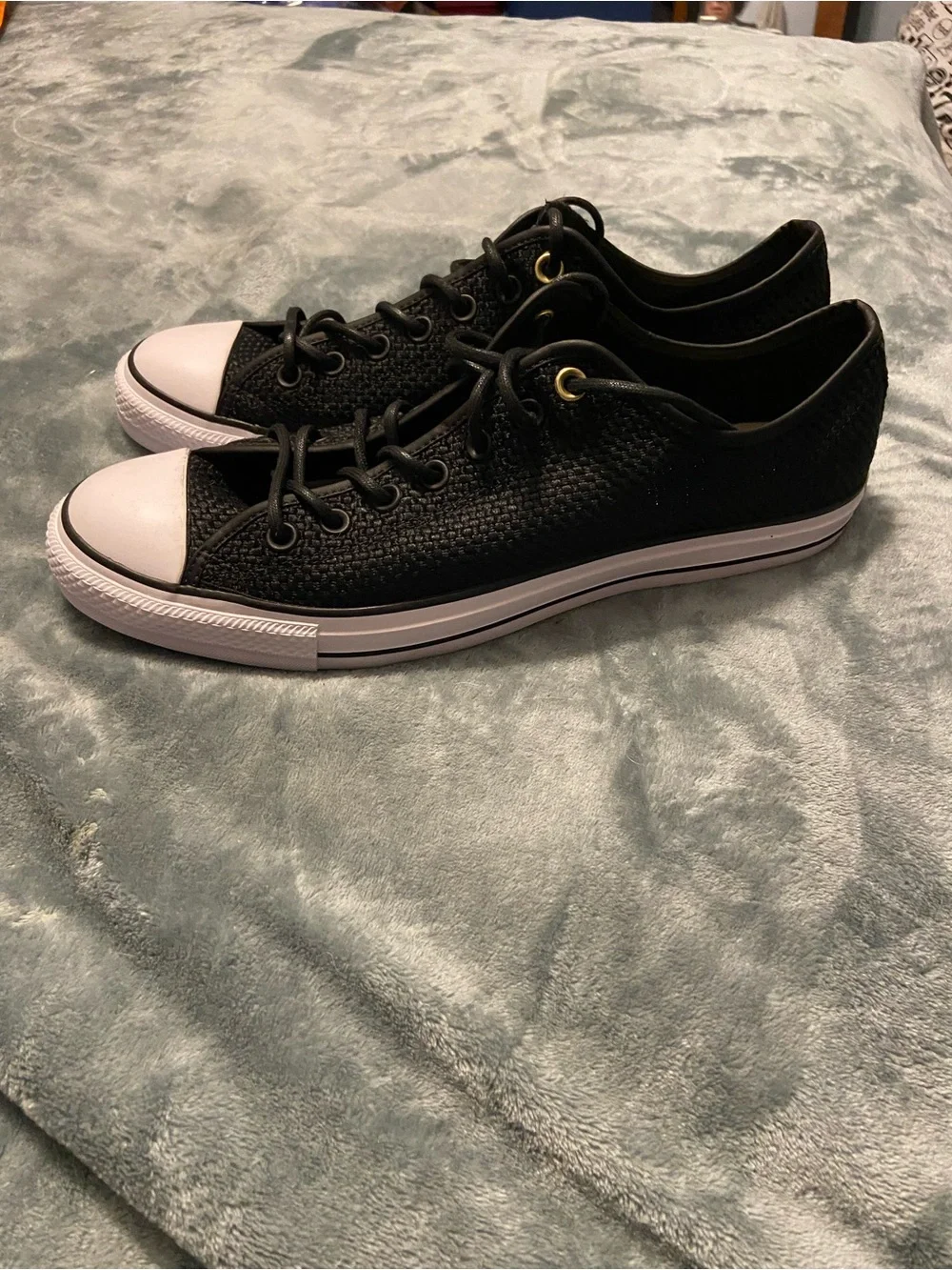 Converse Black Knit Low Top Sneakers with White Toe Caps